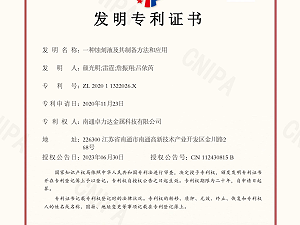 南通卓力達(dá)取得鈦合金蝕刻液發(fā)明專利證書！